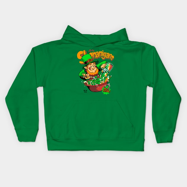 Shenanigans Lucky Leprechaun Retro Cereal Box St. Patrick's Day Kids Hoodie by vo_maria